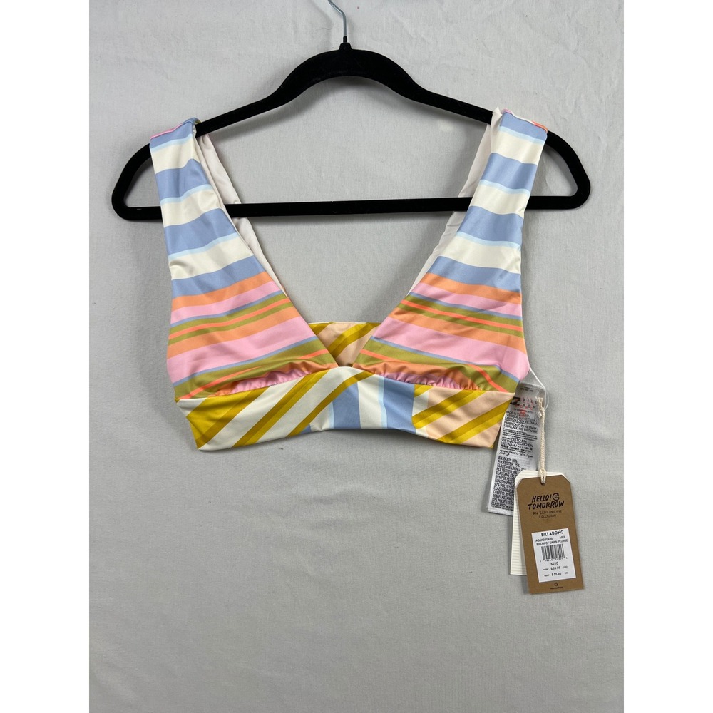 Billabong Break of Dawn Plunge Bikini Top Womens M10 Multi Color Striped New